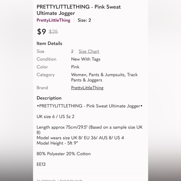 PrettyLittleThing Pink Sweat Ultimate Jogger size 2 - Picture 6 of 10